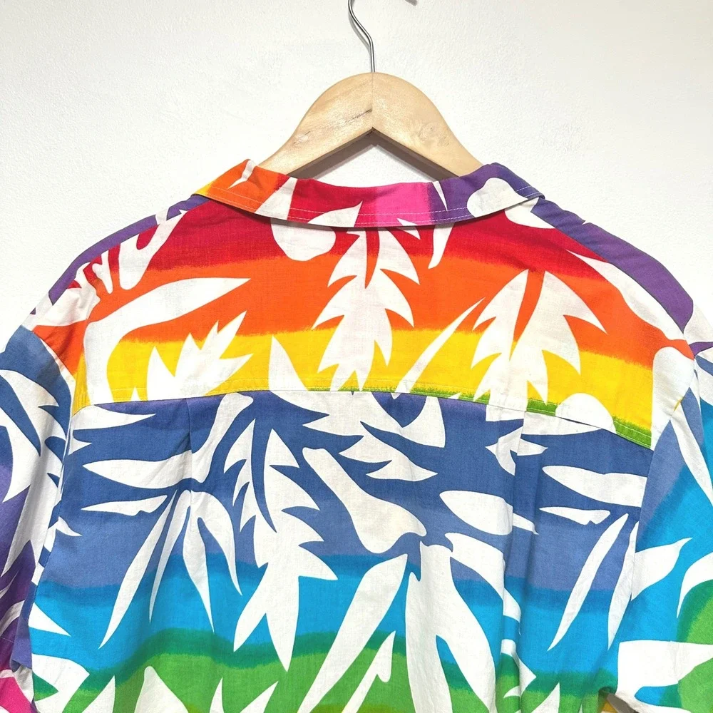 Vintage‎ Ocean Pacific Rainbow Palm Button Up Camp Shirt XL Boxy Crop Beach 80s